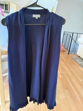 Joseph A Navy Fringe Hem Open Vest